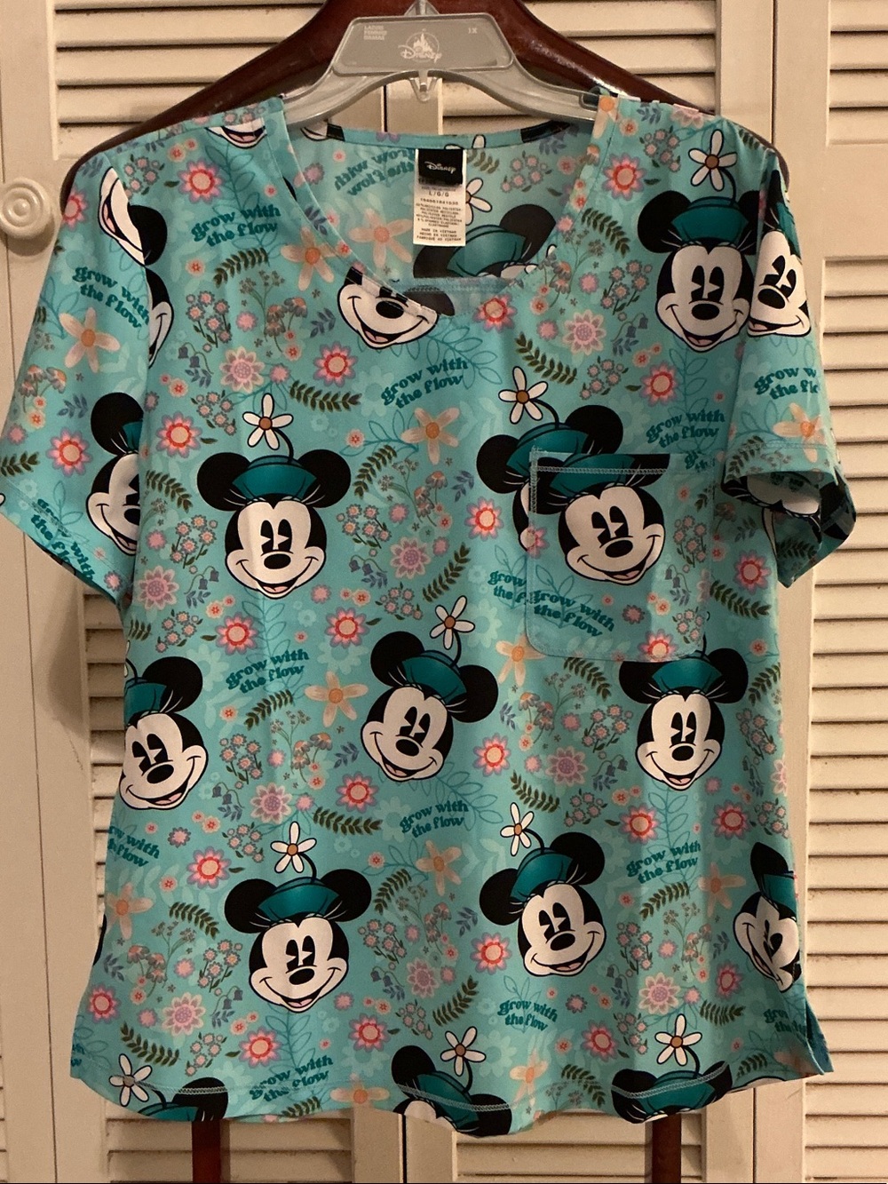 Disney Teal Mickey Floral Medical Top
